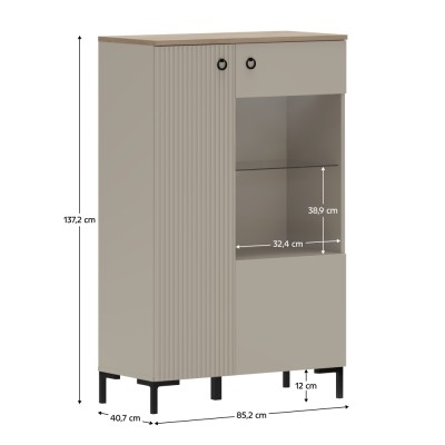 Vitrină joasă, gri-maroniu Taupe/stejar silverjack, DOMCA 1D1W/140